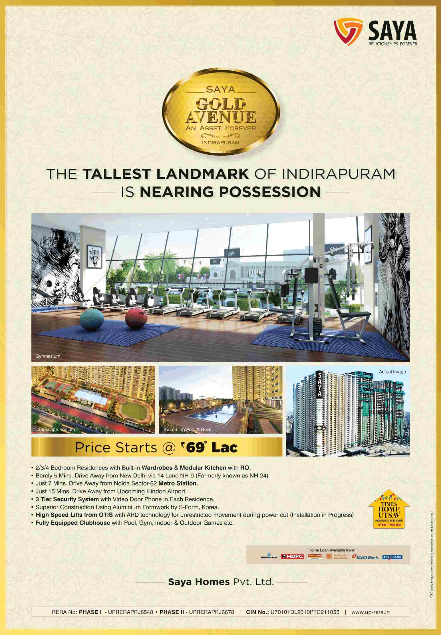 Book homes @ Rs. 69 Lacs onwards at Saya Gold Avenue in Ghaziabad